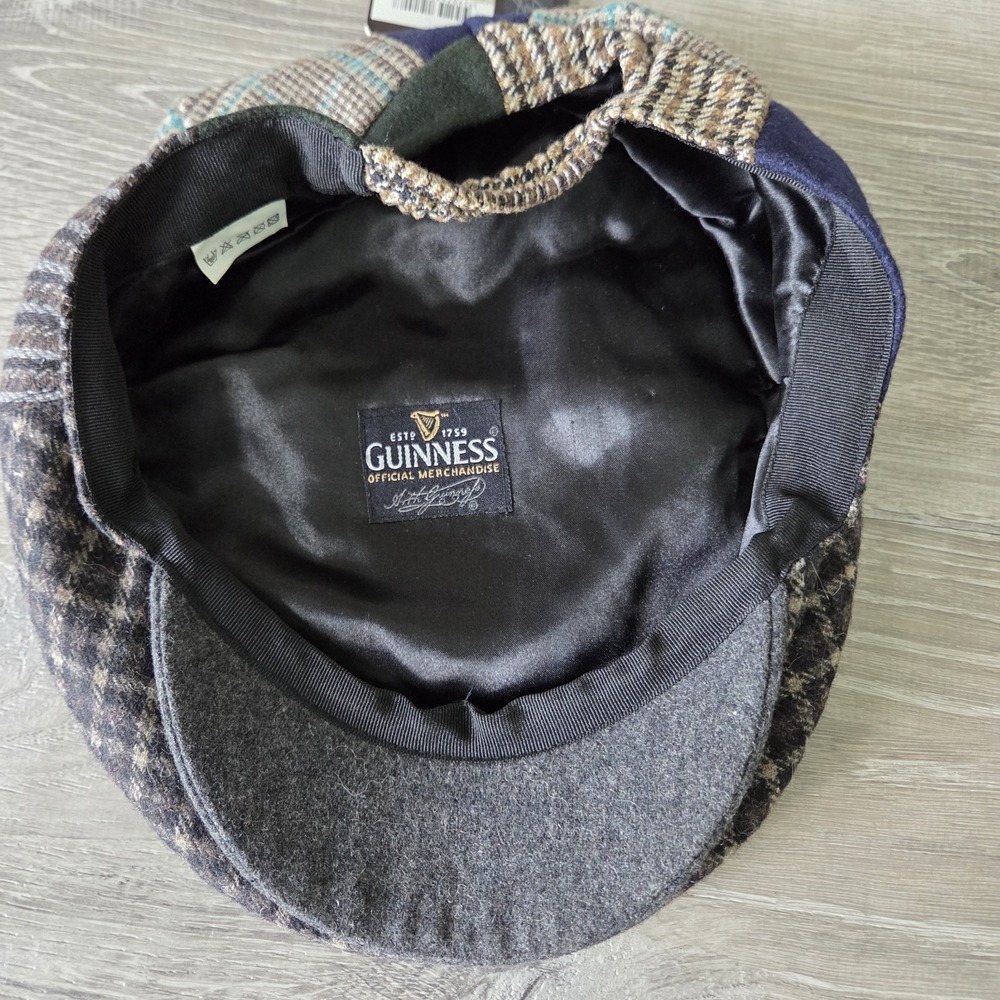 Guinness Patchwork Tweed Flat Cap Newsboy Cabbie Hat Men's Large 61cm NWT - Picture 9 of 15